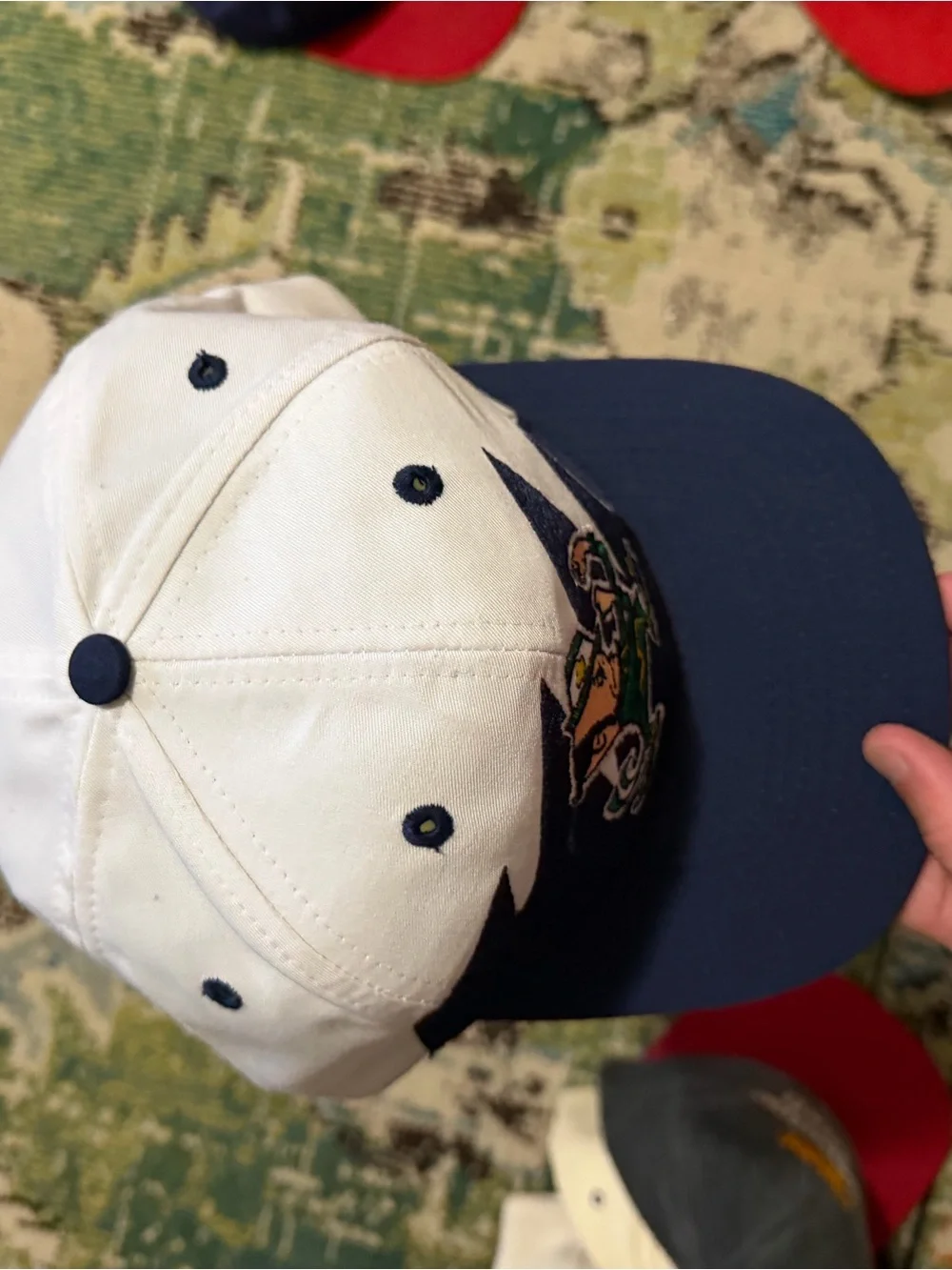 LOGO 7 White Navy Black Notre Dame Leprechaun Patch Snapback Hat